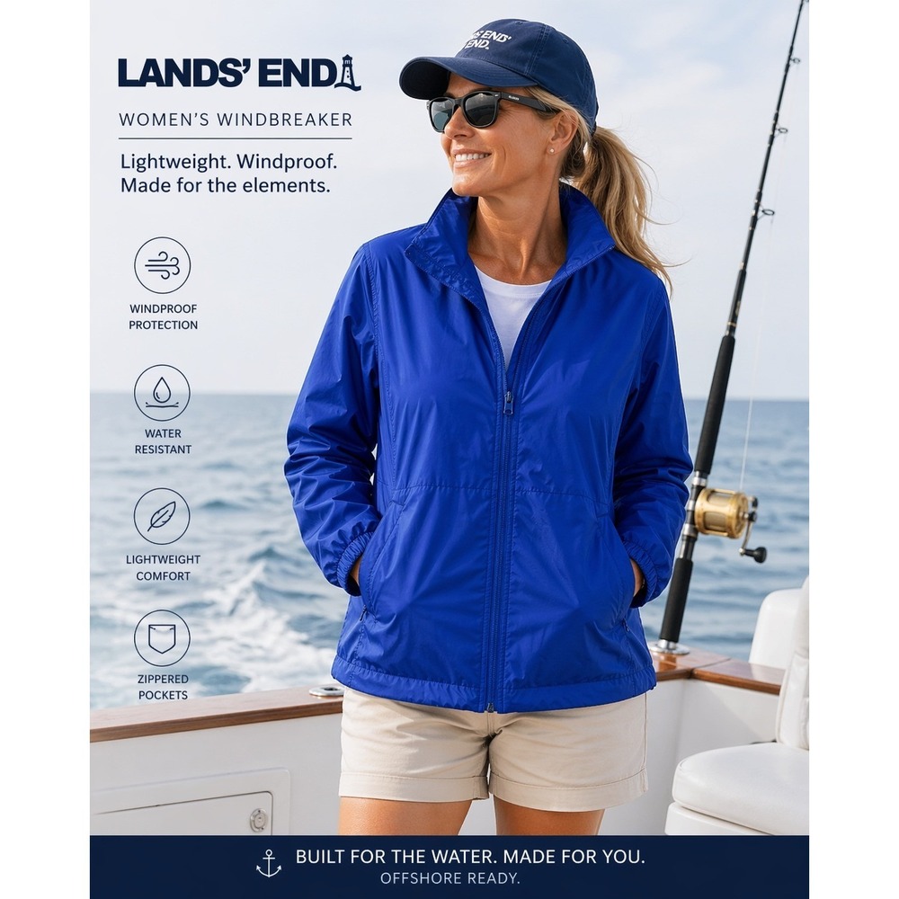 Lands End Womensโ Windbreaker Jacket Blue Lightweight Coastal Outdoor Gorpcore M